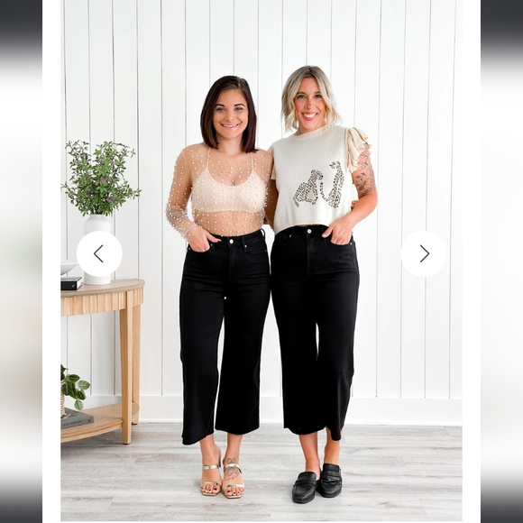 Judy Blue BLACK Tummy Control Raw Hem Wide Leg Cropped Jeans - Picture 3 of 14